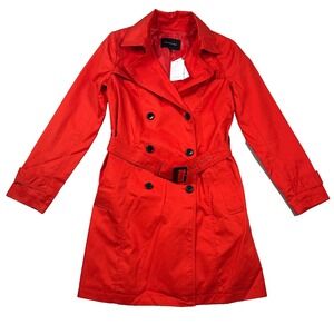 Banana Republic Trench Coat Womens S Pop Color Ubud Red Orange Double Breasted